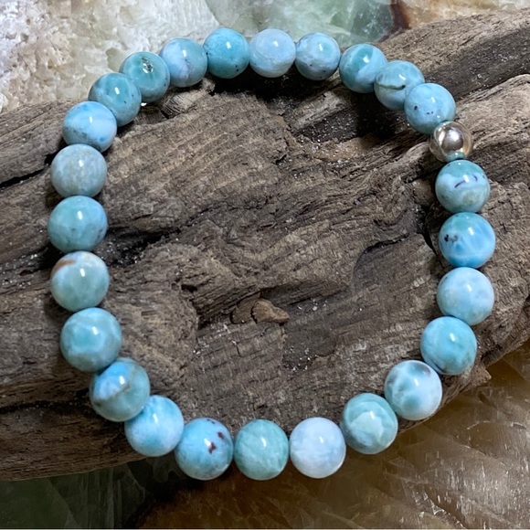 LARIMAR GEMSTONE Bead Bracelet, Natural Dominican Larimar stone beads! - Picture 3 of 5
